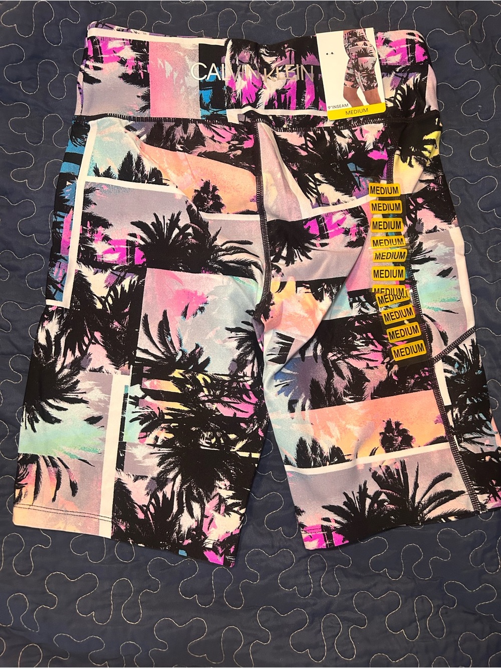 Calvin Klein Palm Print High-Waist Biker Shorts - Pink, Black, White, M